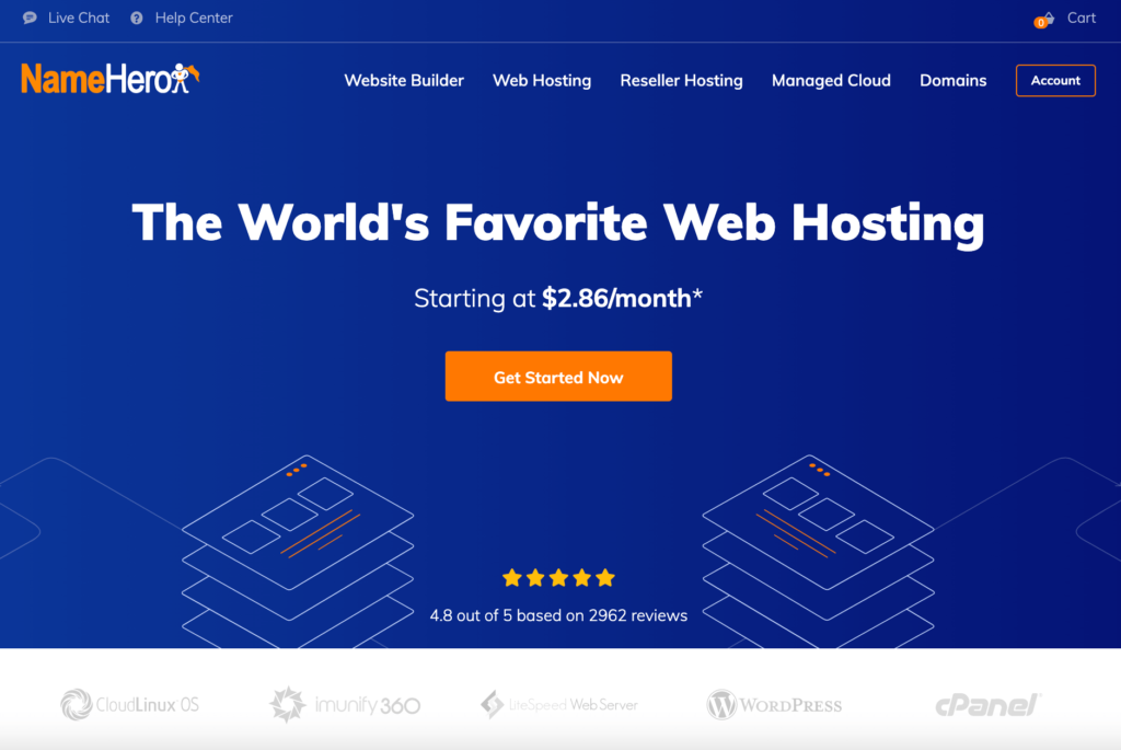 NameHero hosting home page